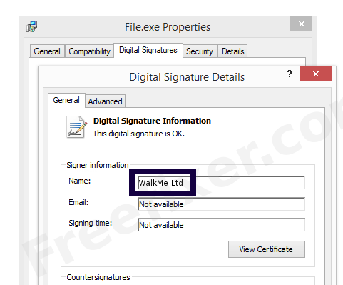 Screenshot of the WalkMe Ltd certificate